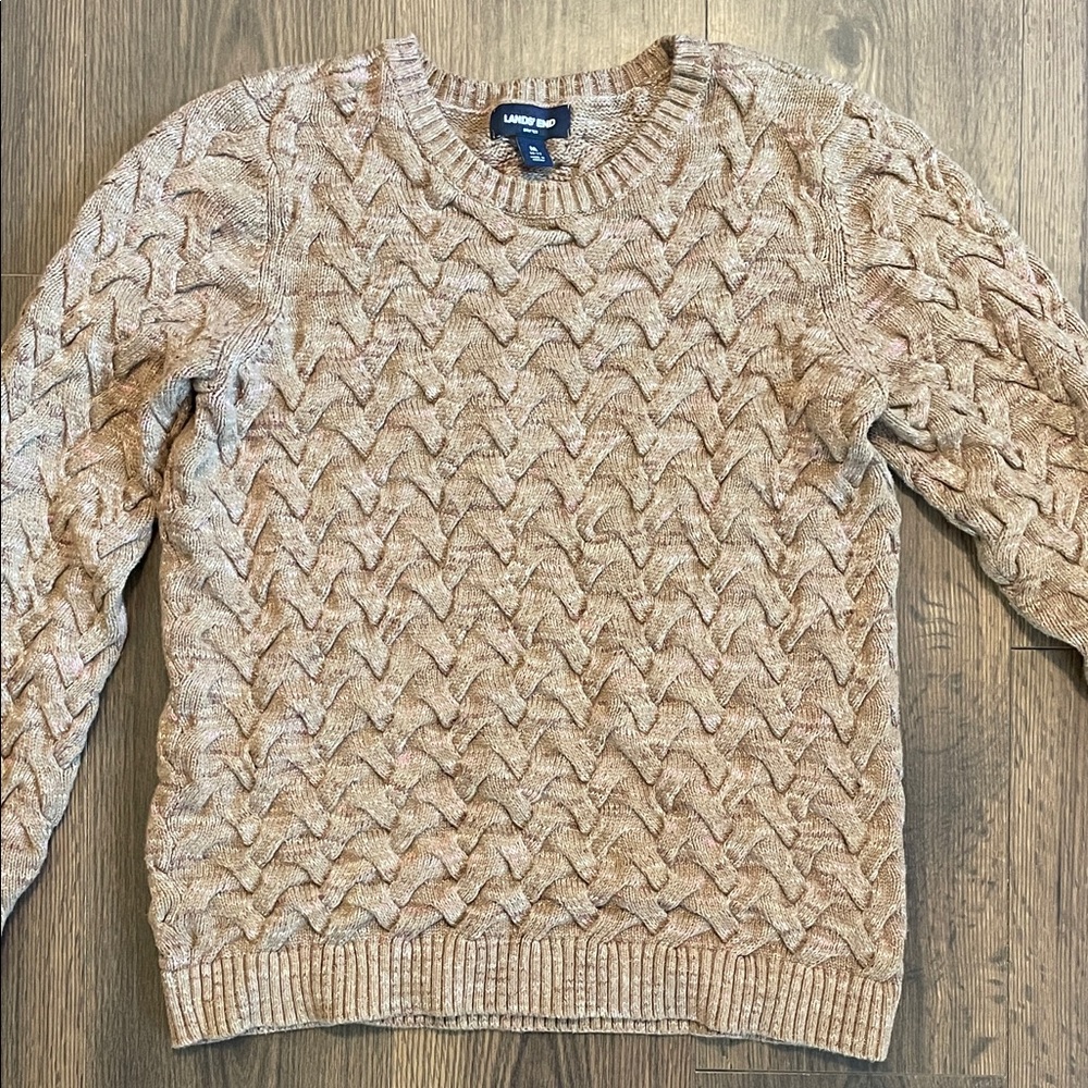 Lands' End Textured Crewneck Sweater - Taupe